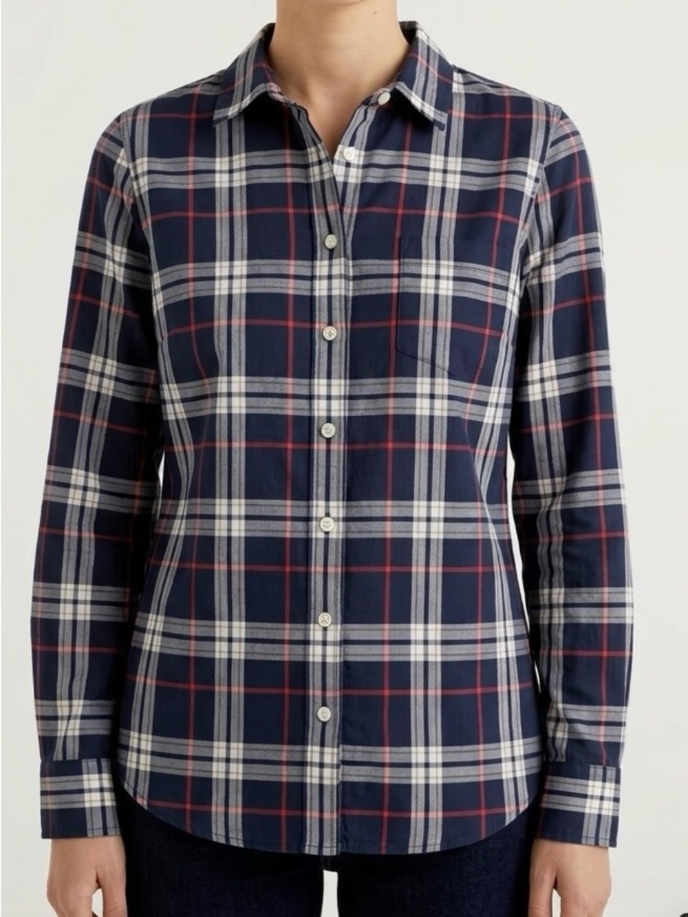 J.Crew Perfect Shirt Navy Blue Red Plaid Button Down Blouse S Modern Prep